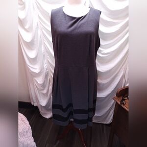 Calvin Klein Charcoal Gray Sleeveless Fit-and-Flare Dress with Black Stripes